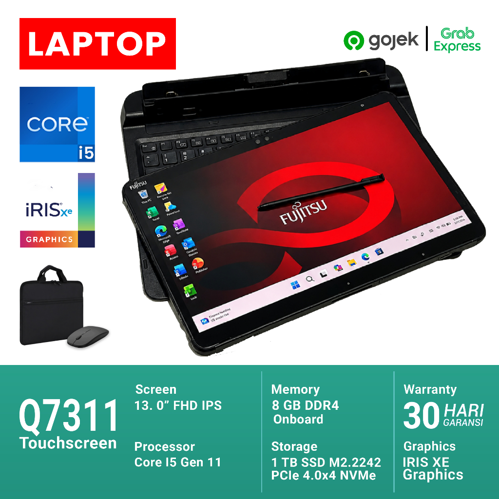 Fujitsu Q7311 Tablet Core I5 Gen 11 RAM 8GB SSD 128 GB Layar 13 Inch Full HD Touchscreen