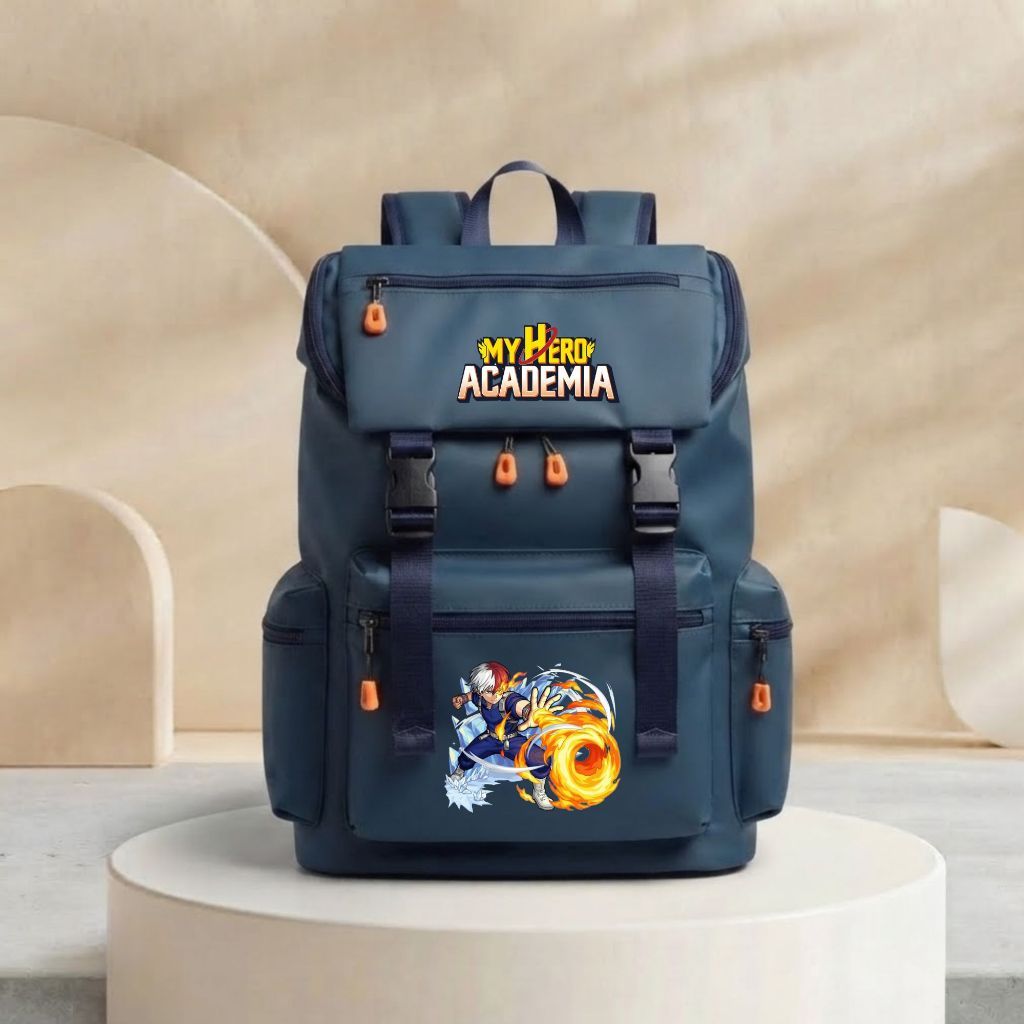 Catenzo - CUT 047 Tas sekolah anak laki Biru Navy kasual Motif Hero Academia Shoto Todoroki ransel o