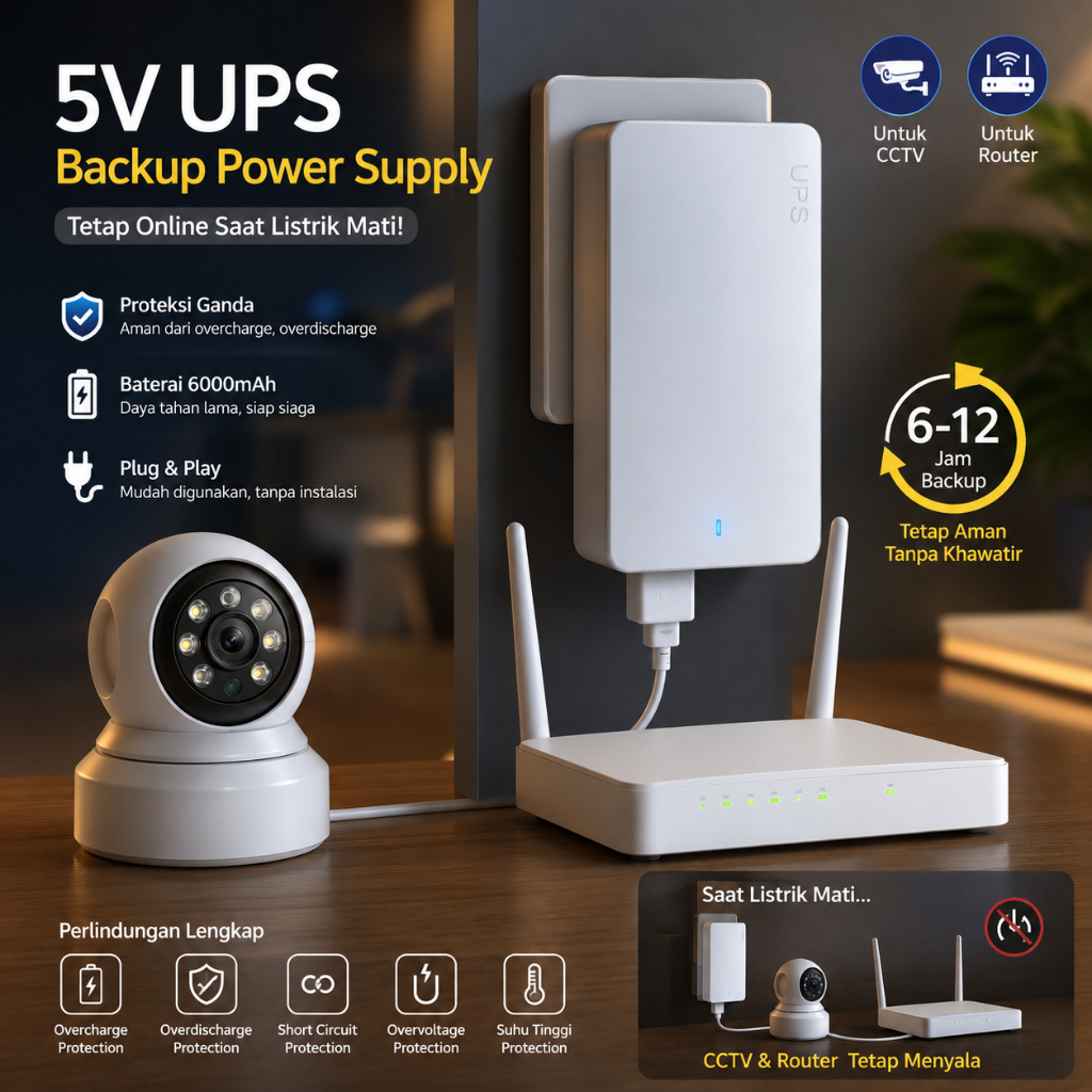 UPS Mini QX 2352C Power Supply Backup CCTV EU Plug PSU 1200mAh 5V/2A Mati Lampu Emergency Cadangan J