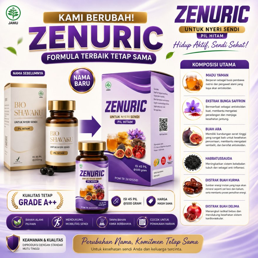 Pil Hitam ZENURIC Suplemen Herbal Untuk Herbal Rematik, Nyeri Sendi, Asam Urat, Pegal Linu [1 botol 