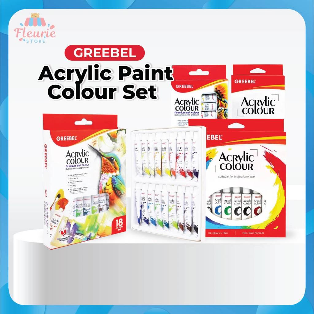 GREEBEL Acrylic Paint Colour Set - Cat Lukis Akrilik 1 Set / Cat Melukis 1 Set