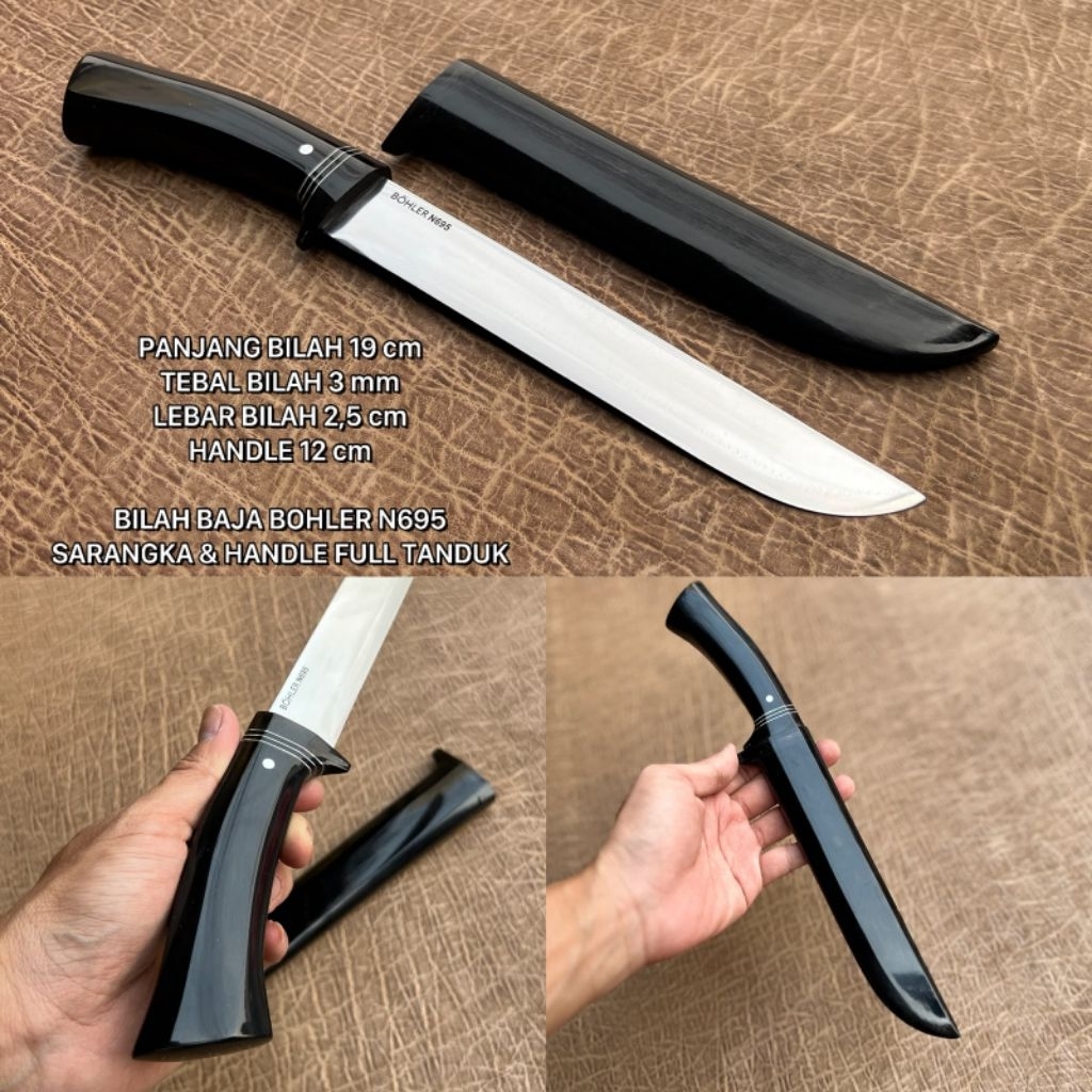 pisau sembelih kurban baja bohler n695 full tanduk siap pakai