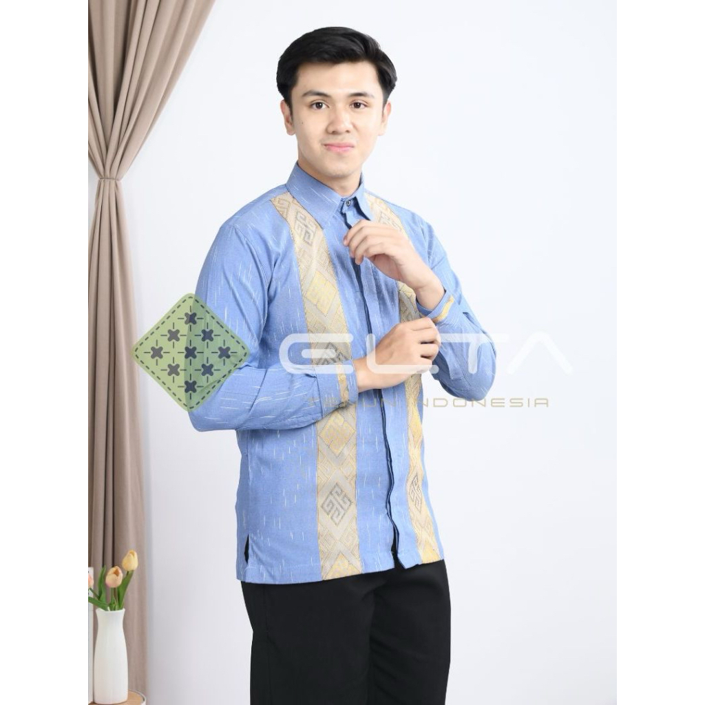 Kemeja kantor tenun hujan gerimis motif toraja kendari baju kantor seragam adat pegawai
