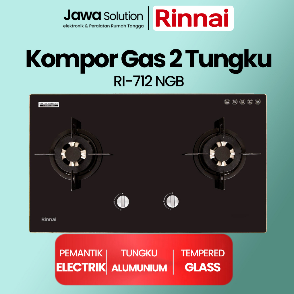 KOMPOR TANAM RINNAI RB 712NGB/Rinnai Kompor Gas Tanam 2 Tungku - PASTI ORIGINAL