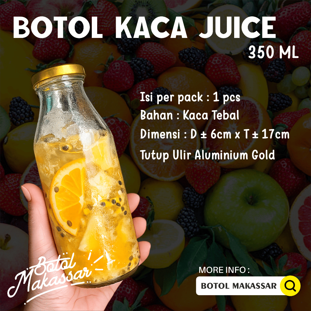 Botol Kaca Juice Ukuran 350ml | Botol Kaca 350 ml