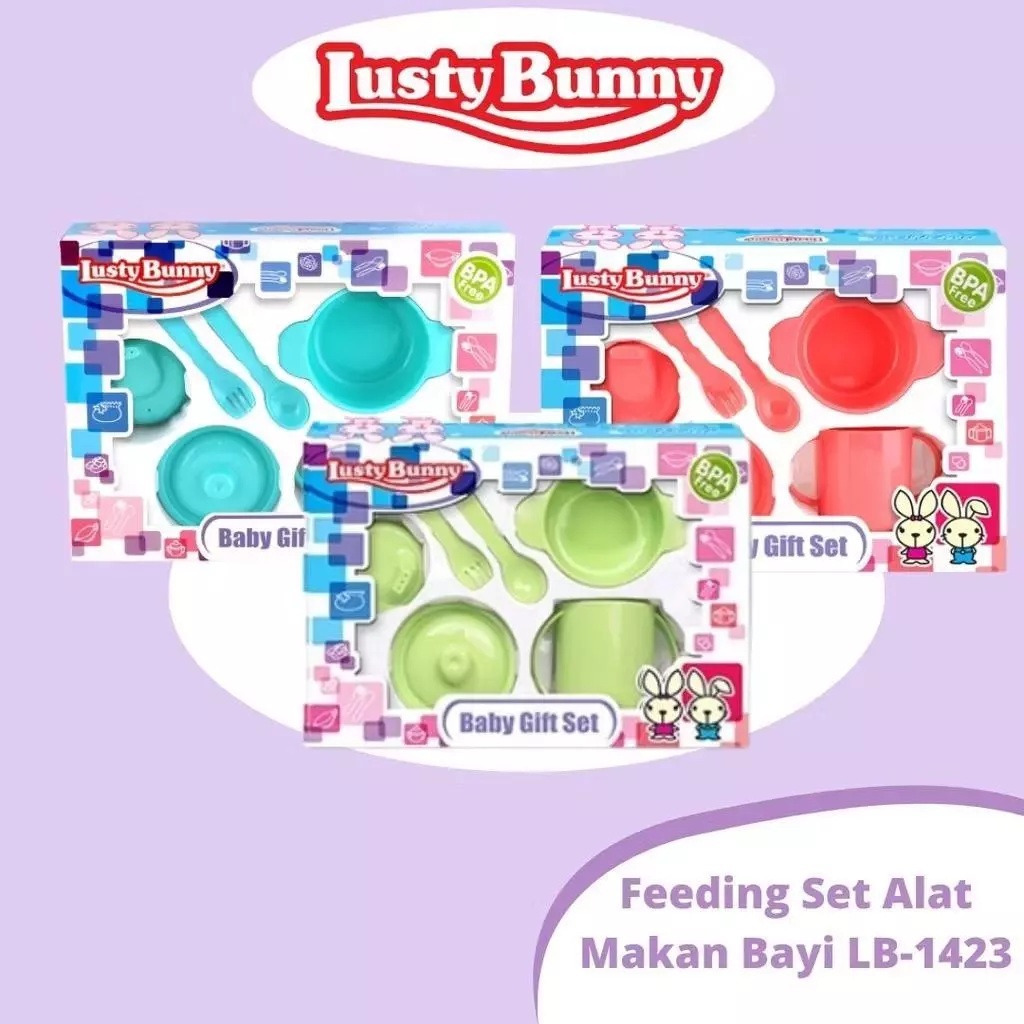 Lusty Bunny Feeding Set Alat Makan Bayi LB-1423, BPA Free, Warna Biru Merah Hijau Putih