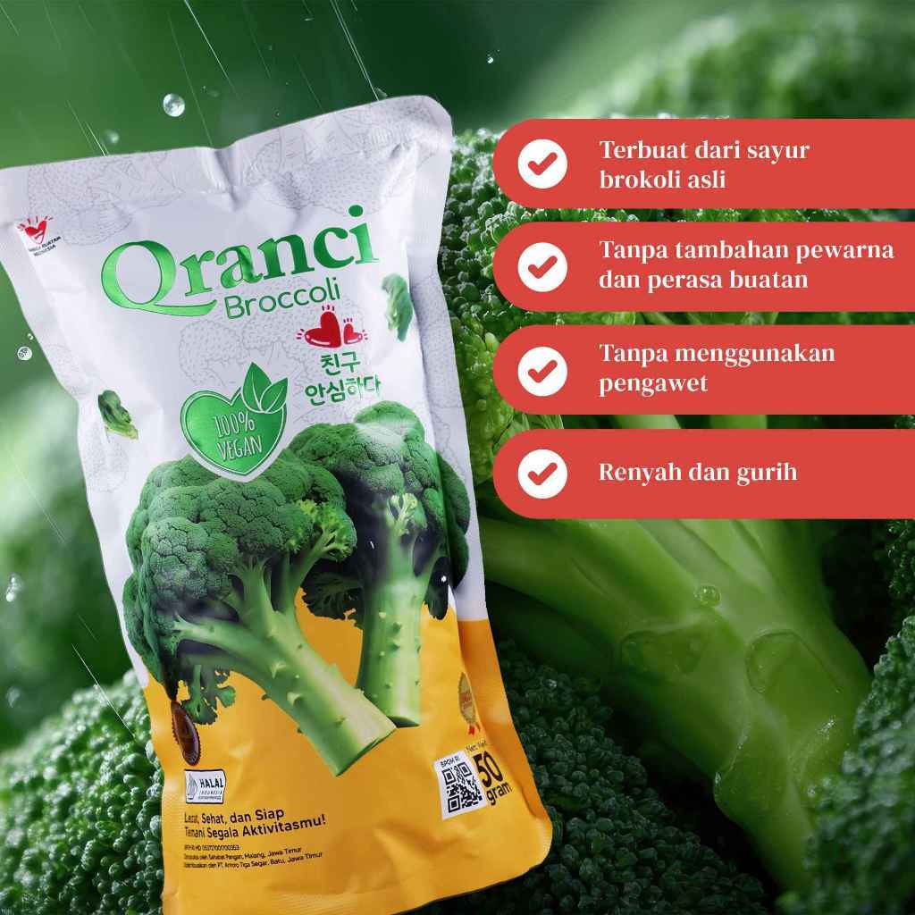 Qranci Keripik Sayur Brokoli | Broccoli Chips Snack Dried | Rambak Brokoli 50gr