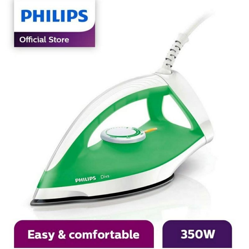 Setrika Philips GC122|77 Hijau - Setrika Kering Diva Anti Lengket