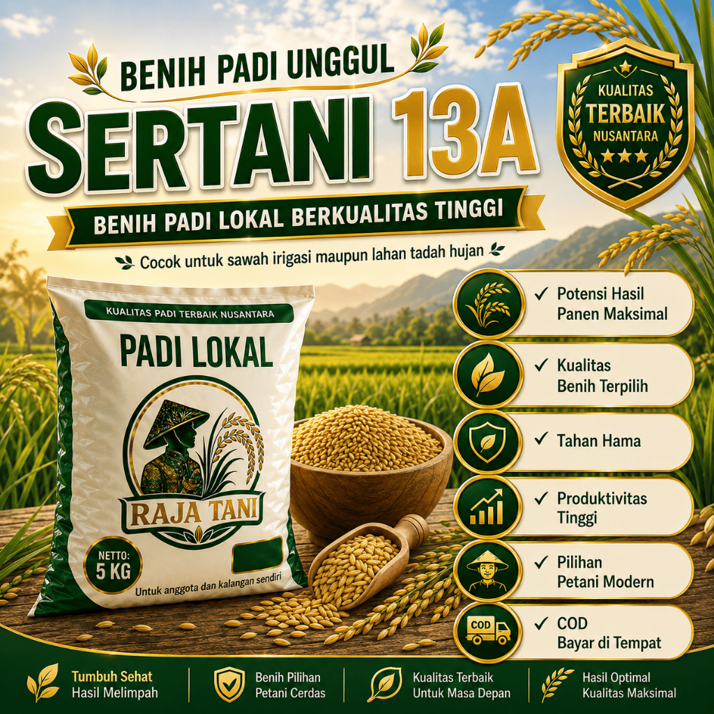 Benih Bibit Padi SERTANI 13A Kualitas Super Unggul Kemasan 5kg Original Produk RAJA TANI