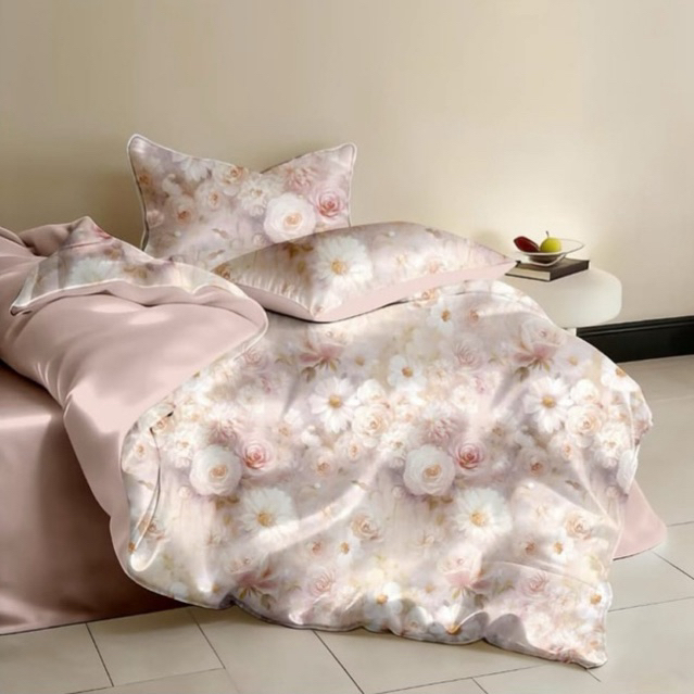BIOSIBEDDING Sprei Katun Jepang Motif Bunga Pink - Sprei