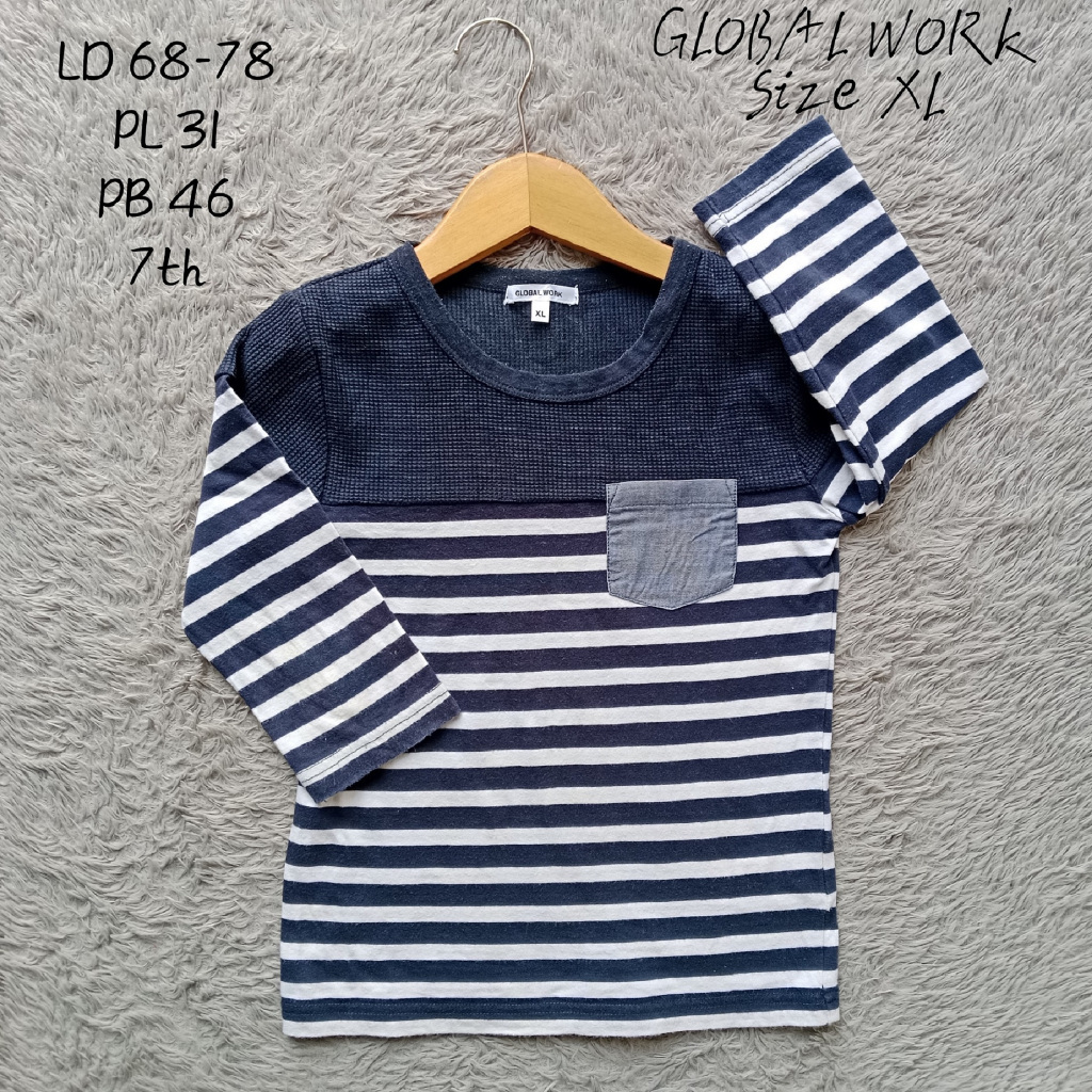 Kaos kombinasi rajut wafer lengan tanggung 7th anak perempuan GLOBAL WORK