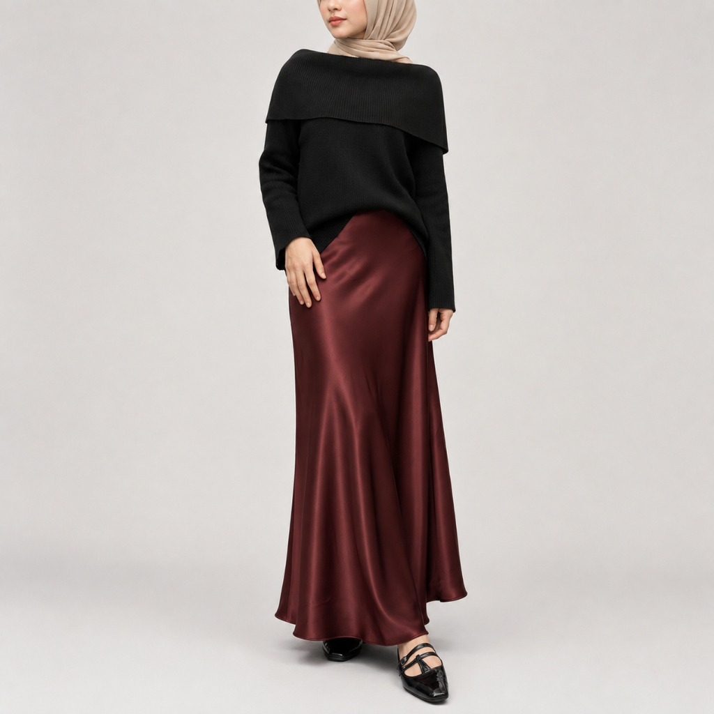 Rok Satin Silk Premium Maxi – Long Korean Satin Skirt – Look Slim – S–3XL | CAROSEL