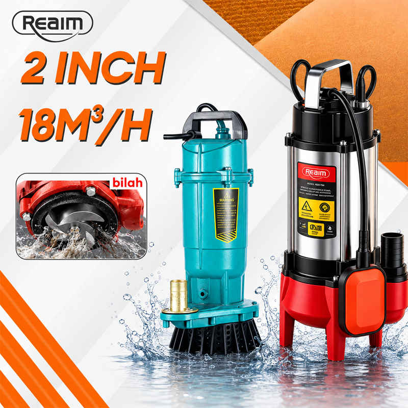 REAIM Pompa Air Celup 1/2 inch Stainless Submersible Pump Pompa Kolam Submersible Pompa Listrik