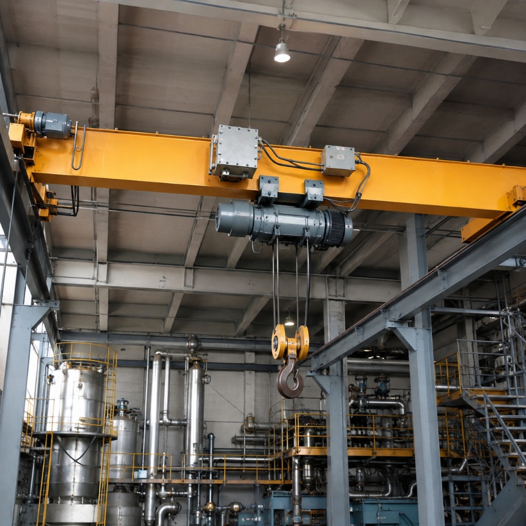 Crane Overhead Tahan Ledakan Girder Tunggal dengan Hoist Listrik – Kapasitas Custom