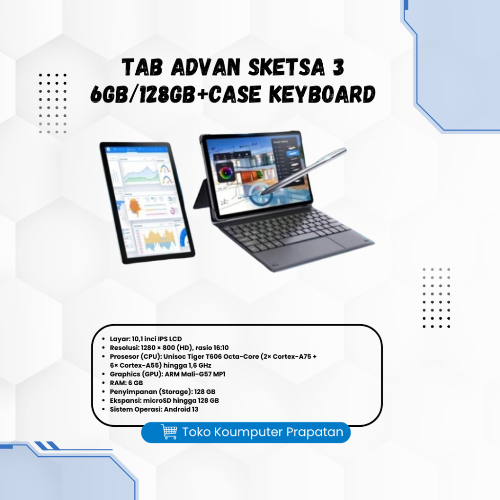 ADVAN Sketsa 3 RAM 6GB/128GB + Keyboard & Stylus