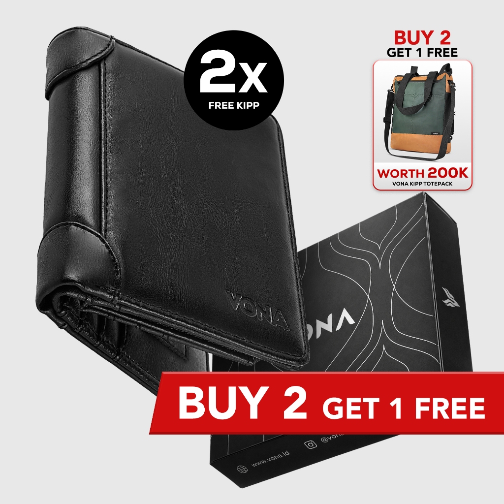 VONA Ian Wallet - Dompet Pria Lipat 3 Ruang Extra Slot Kartu SD Card