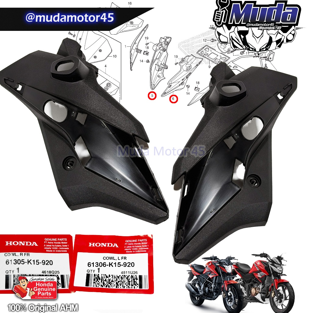 INNER KUPINGAN CB150R LED V2 V3 DUDUKAN SEIN COVER COWL KANAN KIRI SET 61305-61306-K15-920 BATOK KAP