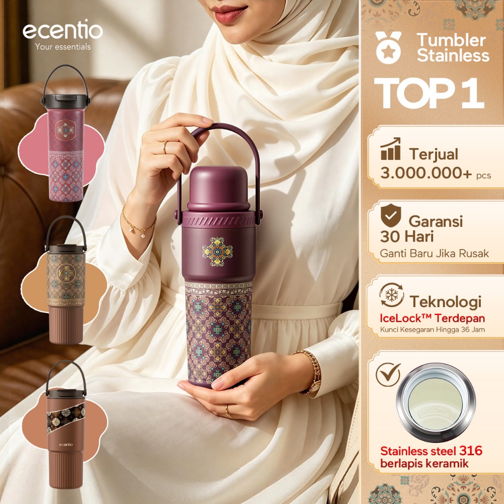 [SULORA Series] ecentio batik tumbler stainless 316 dalam keramik 600ml/680ml/850ml Botol minum Aest