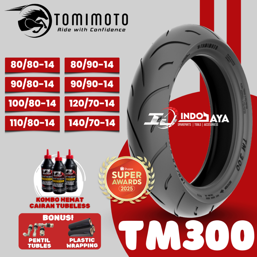 [COD] (READY STOCK) BAN TOMIMOTO TM300 TUBELESS ( 80/80-14 - 90/80-14 - 80/90-14 - 90/90-14 - 100/80