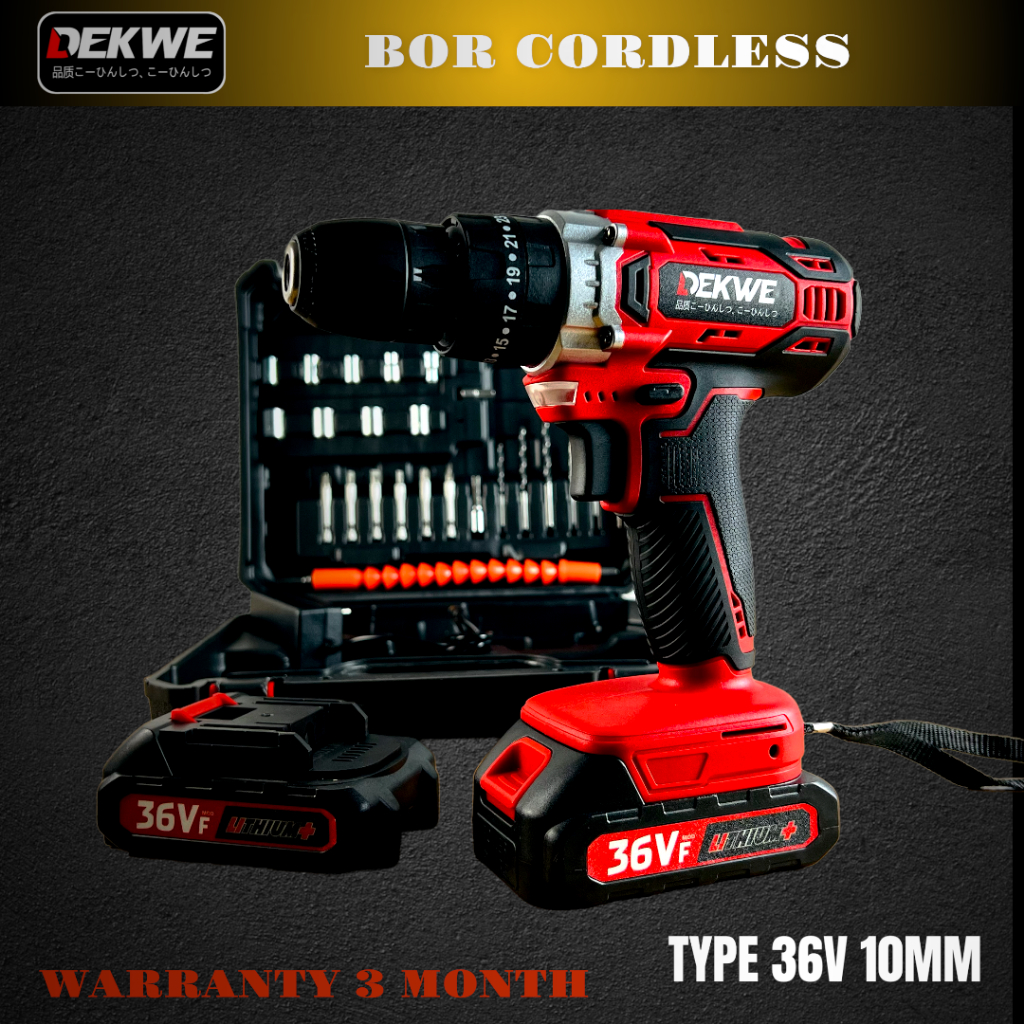 DEKWE DK1036 Promo BIG SALE Bor Baterai Cordless 2Baterai 36V Impact Drill Bor Besi Kayu