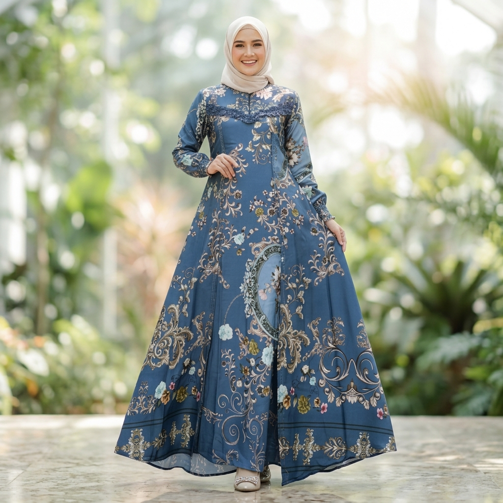 Gamis Amanda Cleopatra Bahan Silky Printing Motif Cantik Rompi Kanan Kiri MOTIF BUNGA RANDOM Busui F