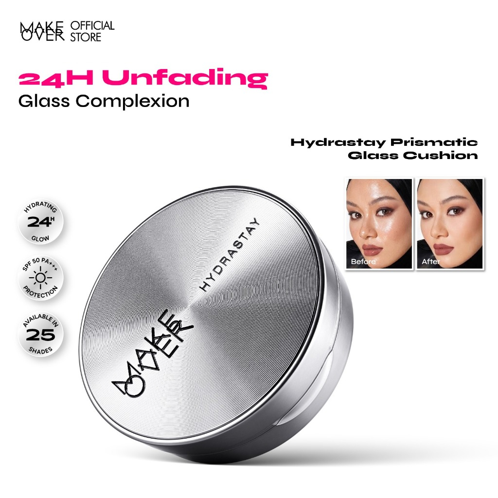 MAKE OVER Hydrastay Prismatic Glass Cushion - Glow Cushion Daily Makeup Travel Friendly Flawless Fin