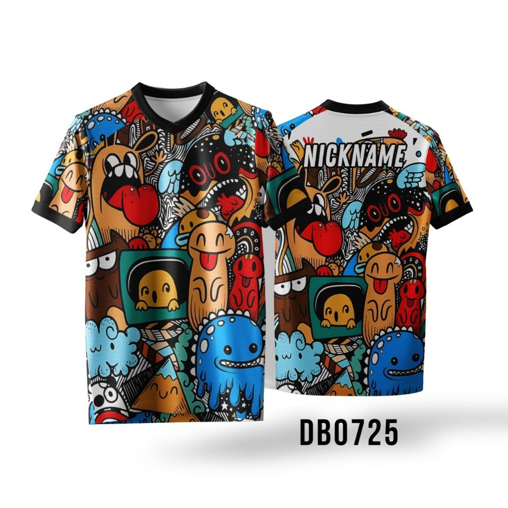 Jersey Olahraga Padel Motif Doodle Art Monster Full Print - Custom Nama
