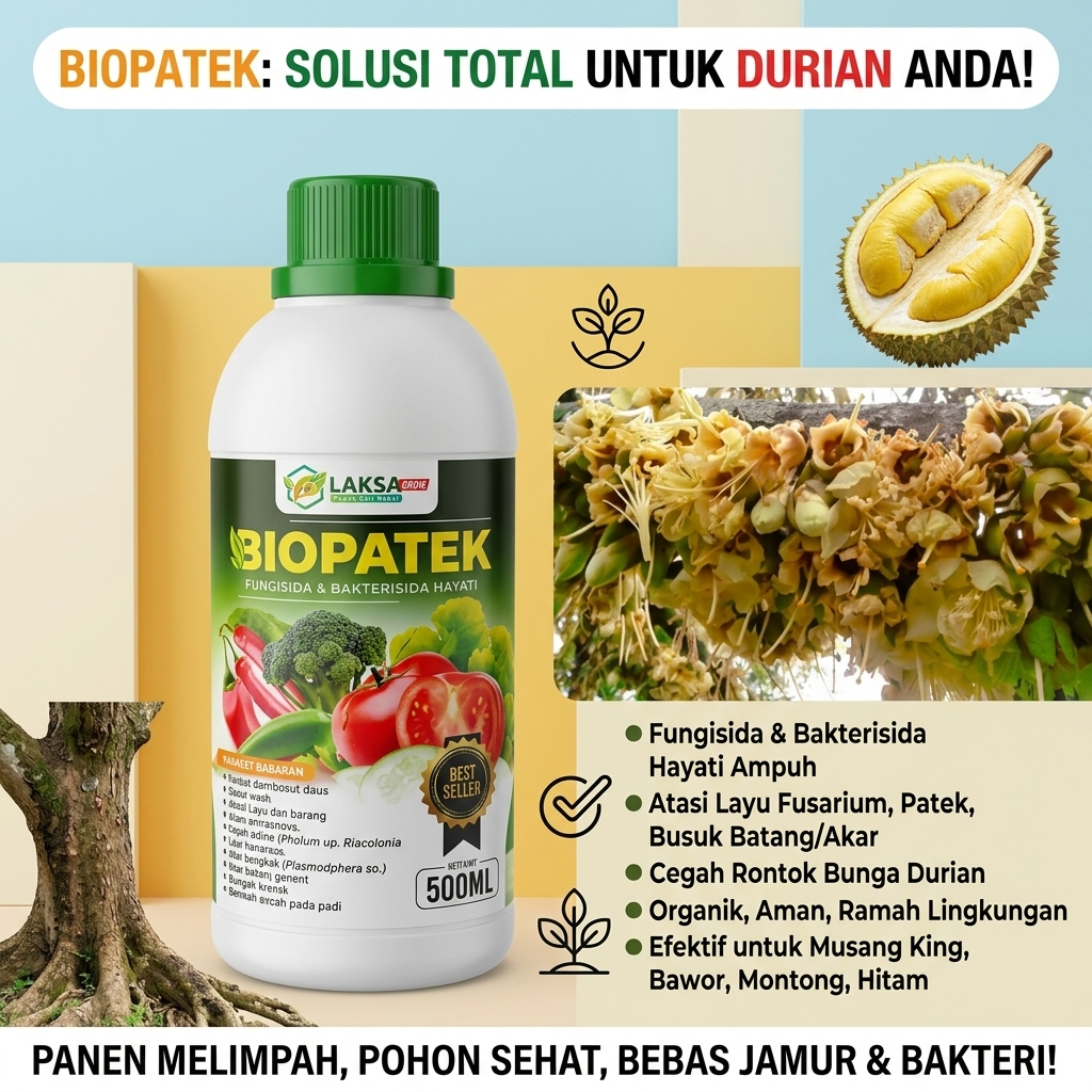 BIOPATEK 500ML Fungisida & Bakterisida Hayati Cair Obat Layu Fusarium Durian Atasi Patek Busuk Akar 
