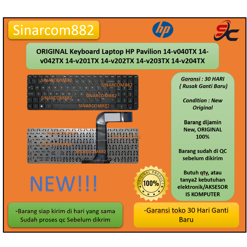 ORIGINAL Keyboard Laptop HP Pavilion 14-v040TX 14-v042TX 14-v201TX 14-v202TX 14-v203TX 14-v204TX