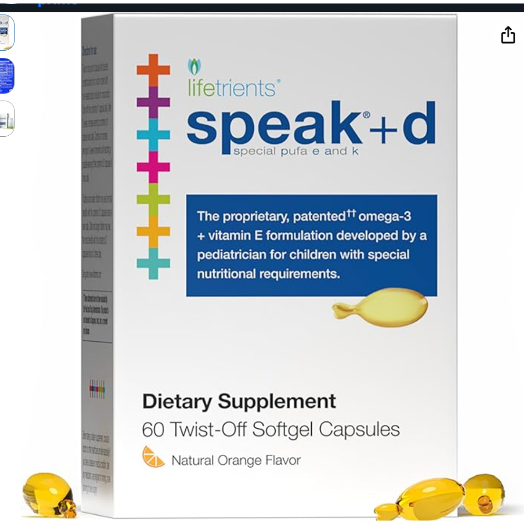 PO Lifetrients Speak+D Twist-Off Softgels — Kids Omega-3 with Vitamin D3 Vitamins E & K Pediatric Sp