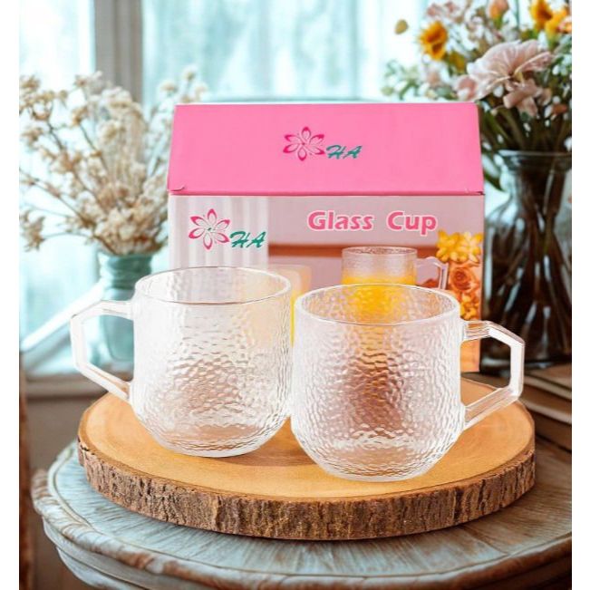 1 Set isi 2 pcs Gelas Kaca Elegan / Glass Cup Merk HA