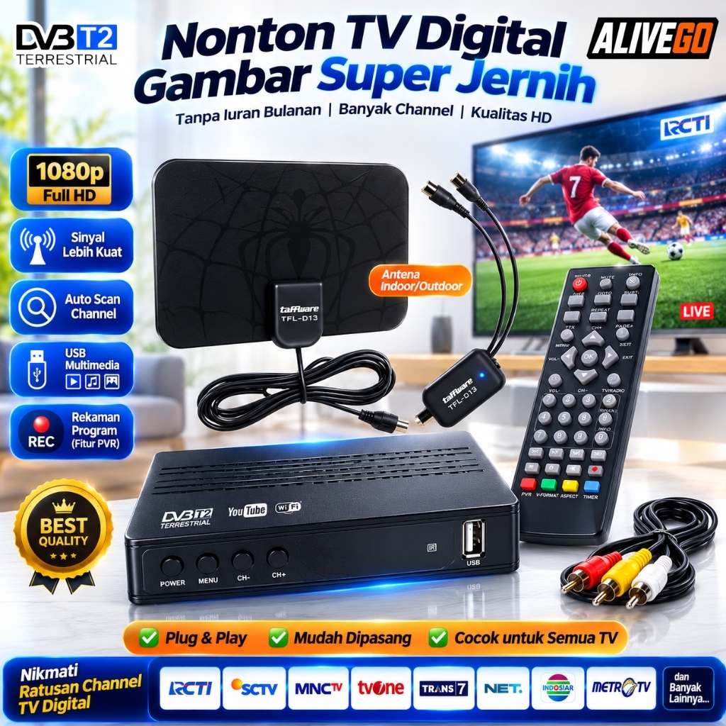 PAKET Set Top Box SUPER HD DVB T2 + Antena TV TFL D139 + Booster Signal D15 Amplifier STB 168 Anten 