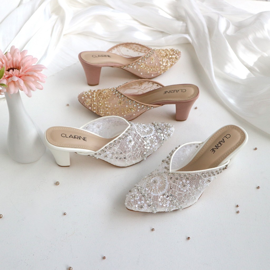 CIKUSHOES - Rania Heels Wedding Bridal Lace Payet White Nude 7cm