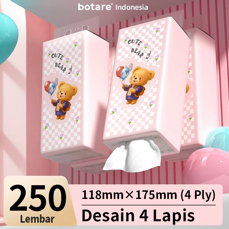 [2/4 pcs]Botare Tisu Wajah 250 Lembar 118mm x 175mm 4 Ply Desain Cute Bear 4 Lapis