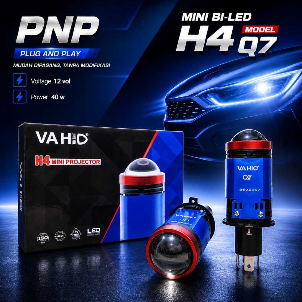Mini BI-LED H4 VAHID Q7 40W 12V PNP Plug and Play | Lampu Proyektor LED Motor Mobil Hi/Low Super Ter