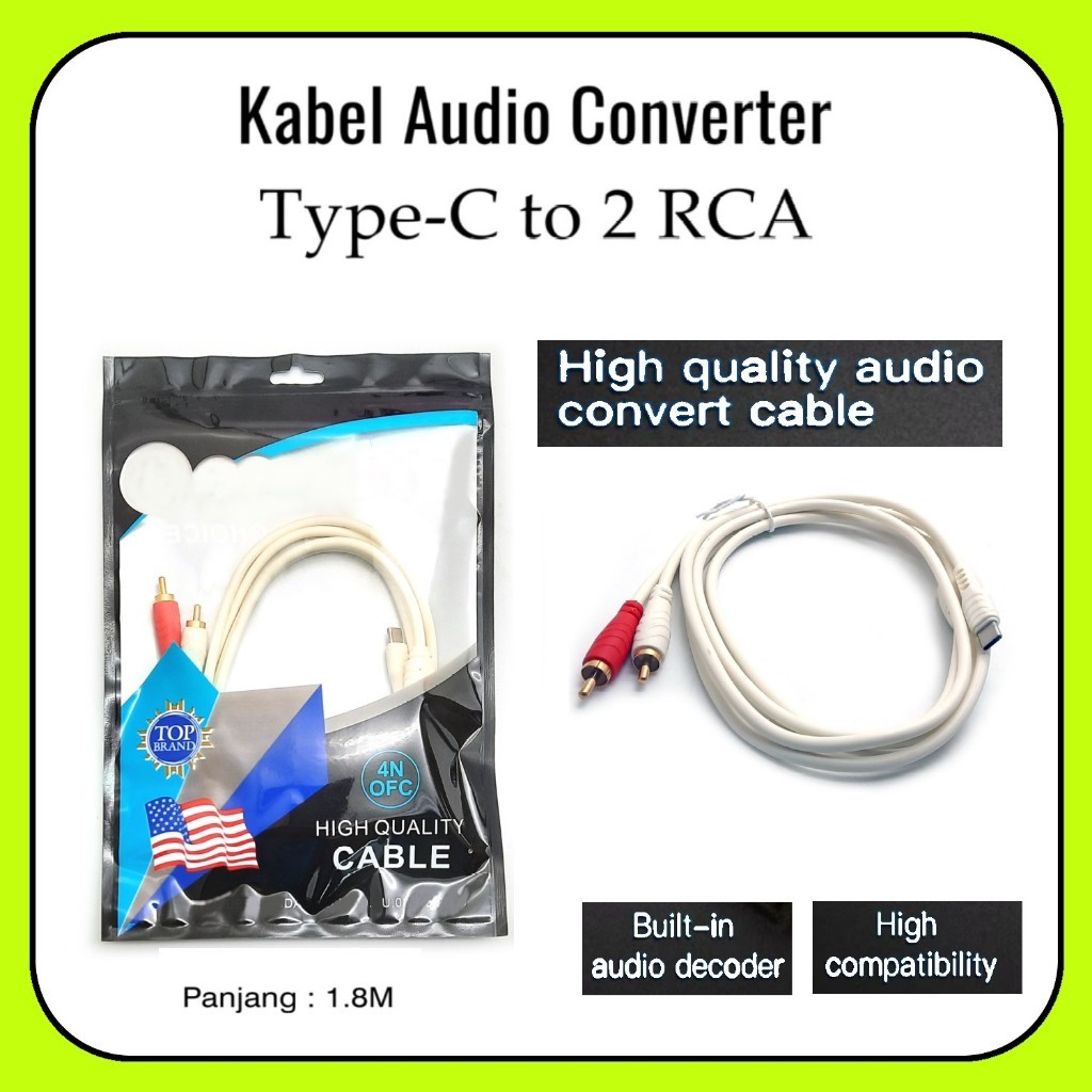 S-NET Kabel Audio Type C To RCA 1.8 M - Kabel Usb-C to 2RCA Male Audio Sound Card