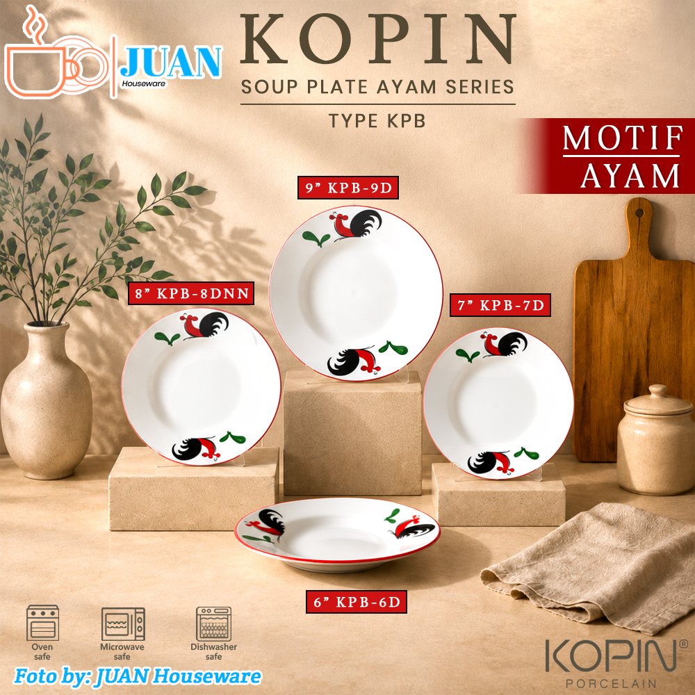 KOPIN Piring Makan Keramik Cap Ayam Jago / Piring Cekung Ayam Jago Premium Quality