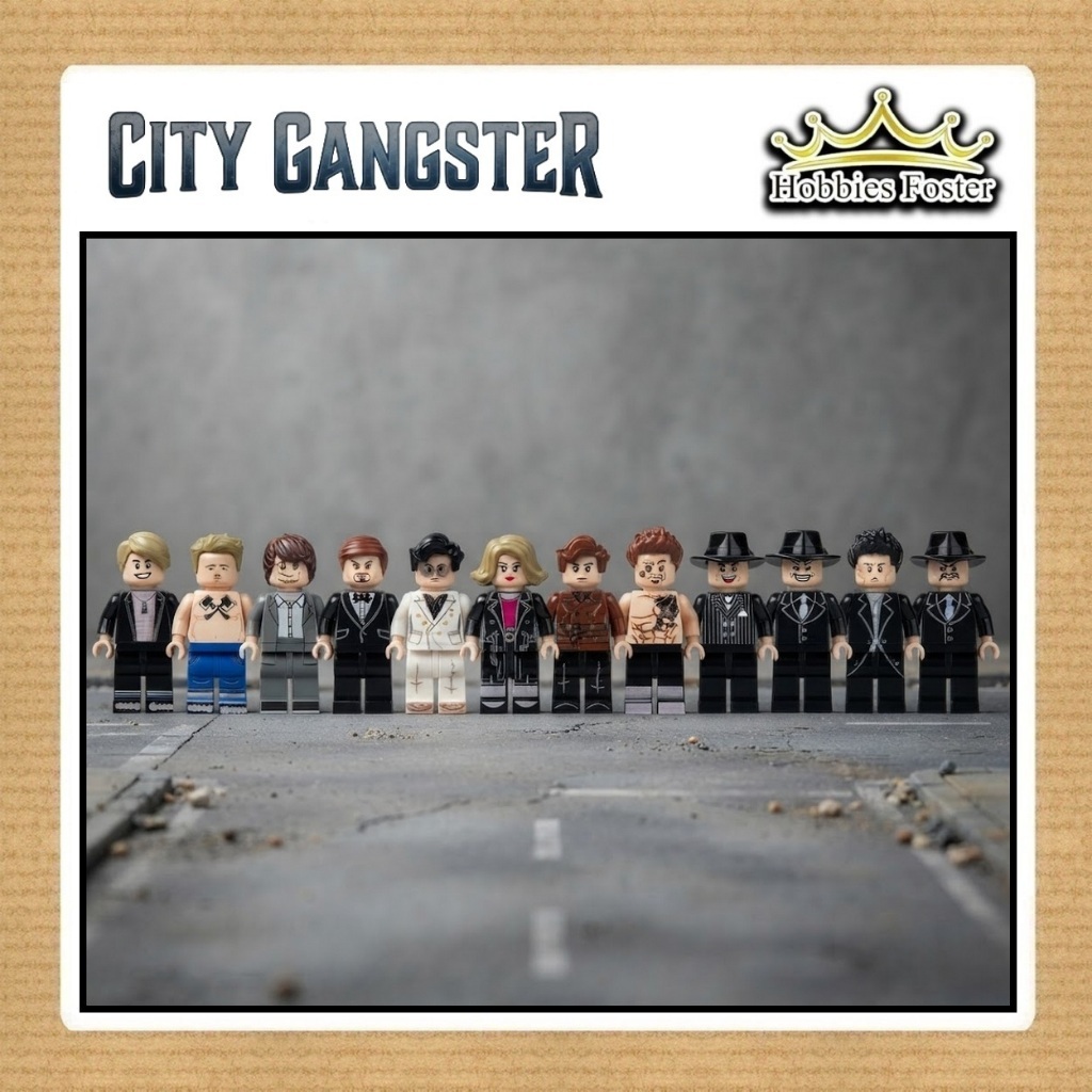 BRF 12 Pcs Boneka Aksi City Gangster - Mainan Figure Warga Sipil dan Mafia Penjahat Hitam