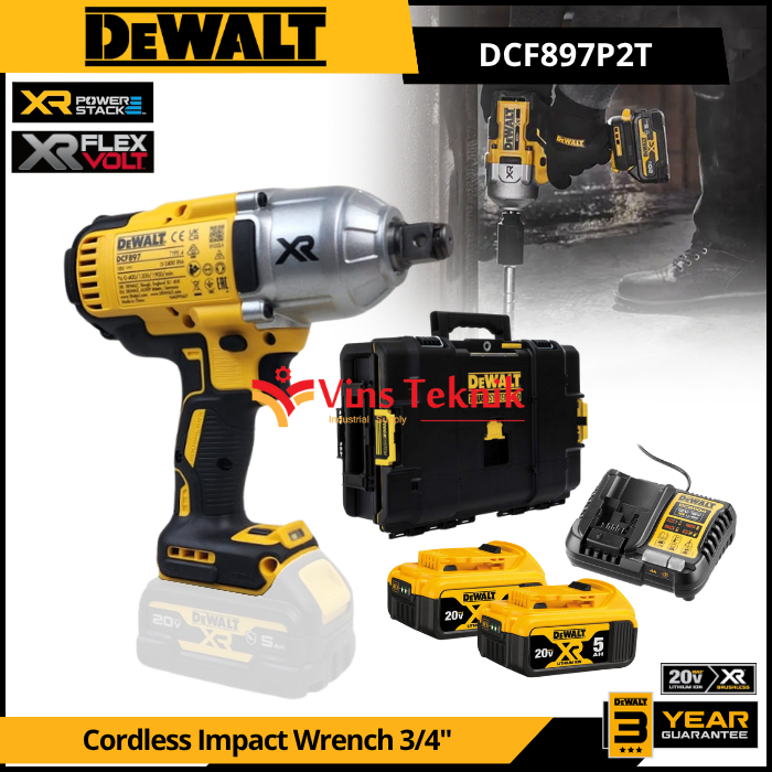 DEWALT DCF897 Mesin Pembuka Baut Baterai 20V Cordless Brushless Impact Wrench 3/4" 950Nm DCF897P2T