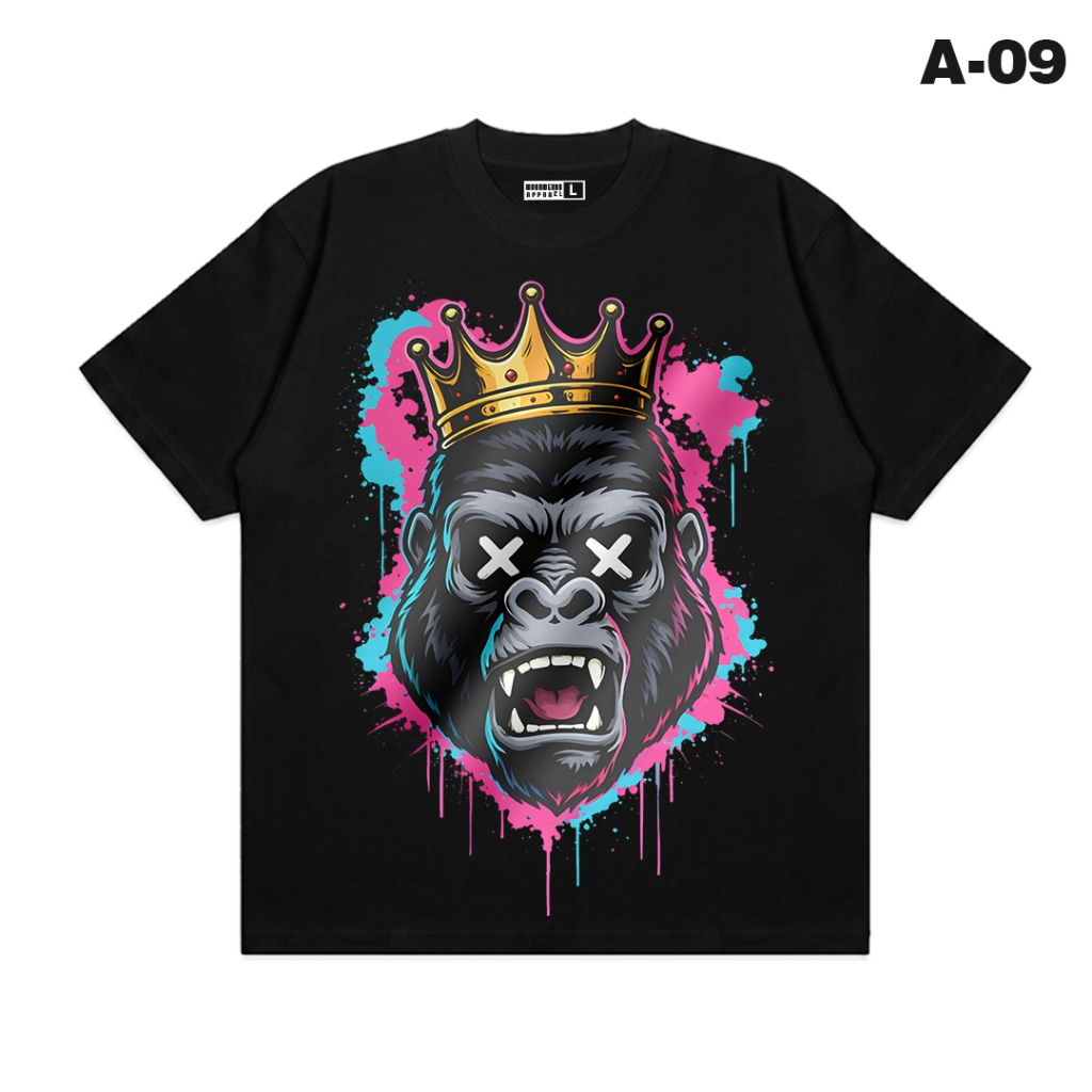 Moon Wear - Kaos Distro Unisex Gorilla King Neon Crown Urban Style Cotton Combed 24s Premium Sablon 