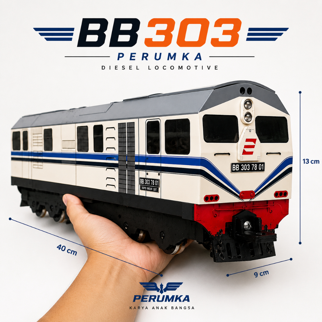 Kereta api mainan lokomotif bb301 garis biru jadul