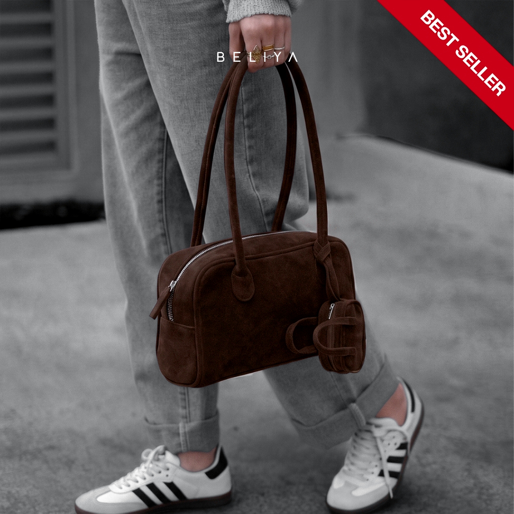 Beliya Nuka Suede Coffee - Tas Bahu | Tas Suede Premium | Tas Wanita