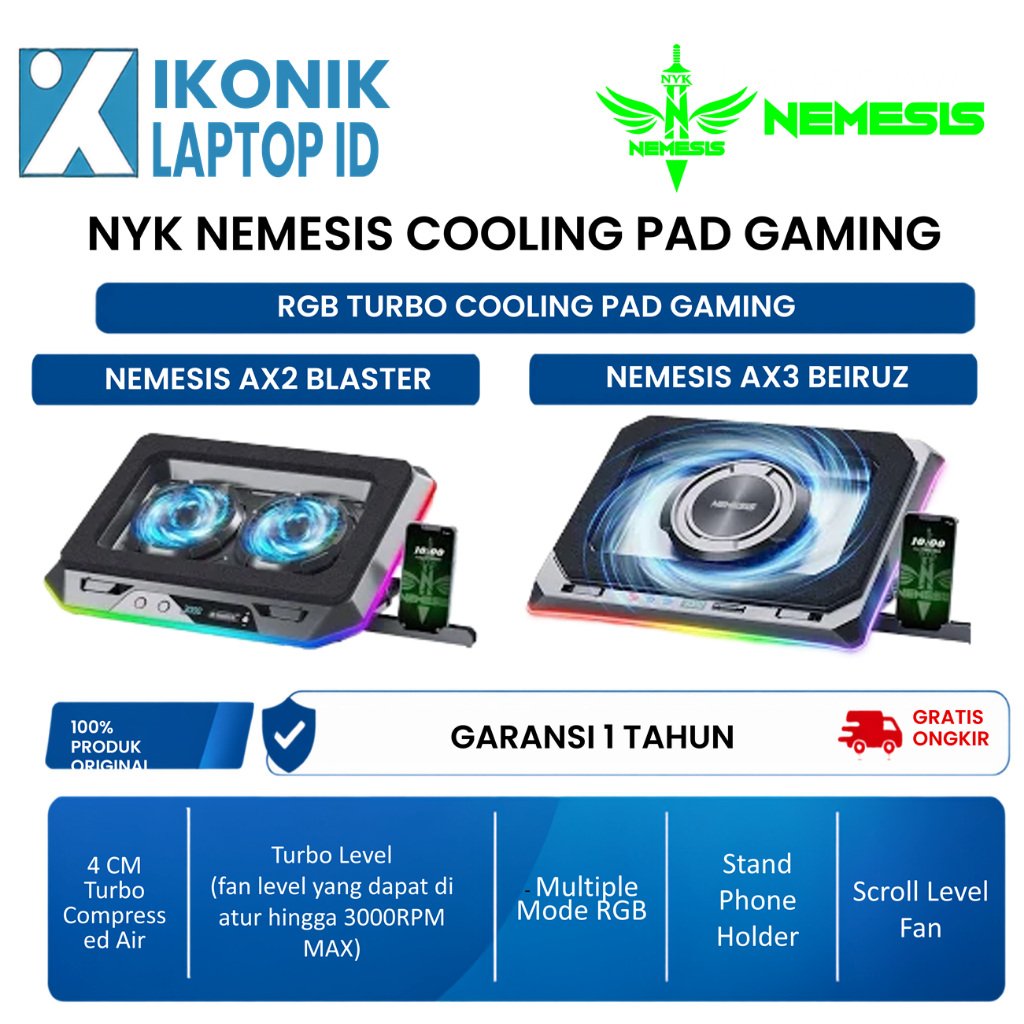 Nemesis COOLING PAD Gaming RGB TURBO AX2/AX3 original bergaransi