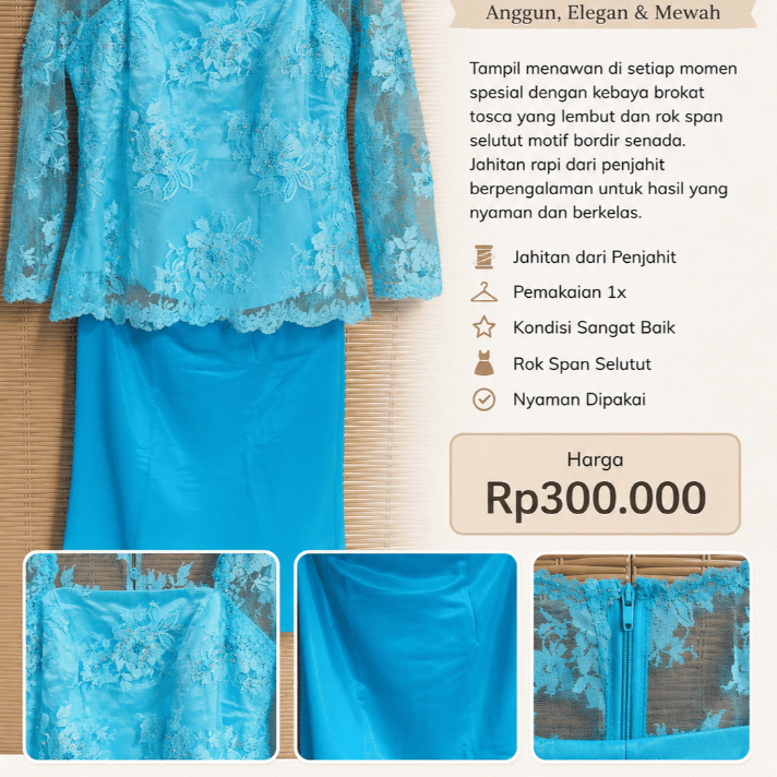 Kebaya Brokat Tosca + Rok Span Satin Set (Preloved Premium)