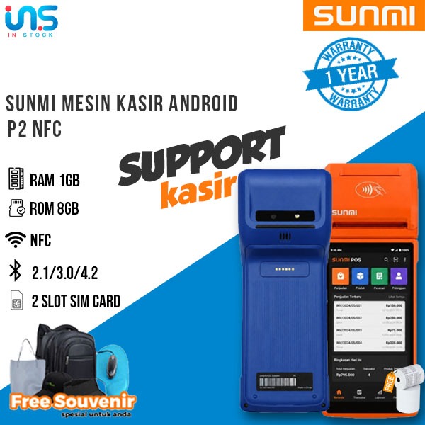 Mesin Kasir Android Portable SUNMI P2 4G NFC RAM 1GB ROM 8GB | SMART KASIR ANDROID