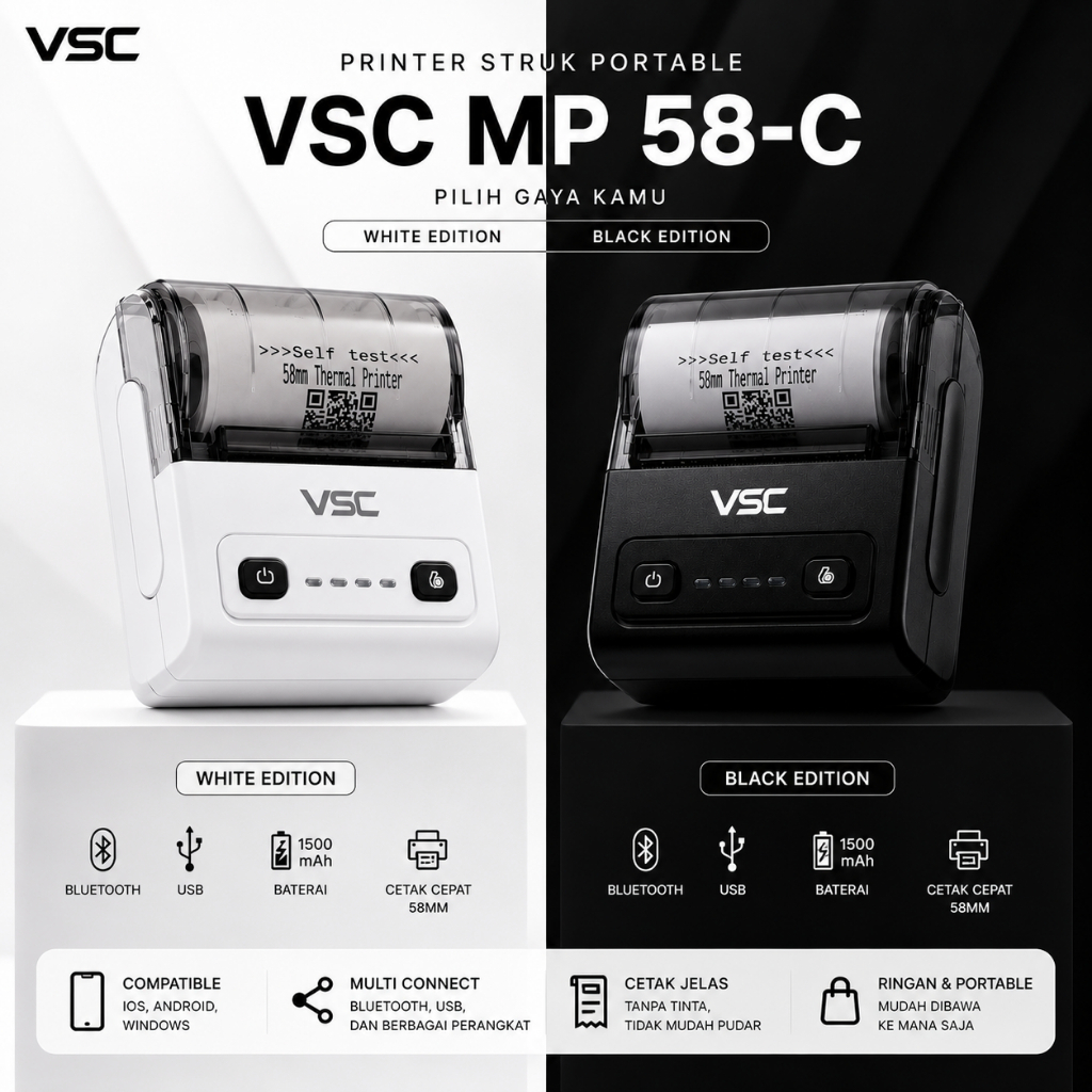 VSC Mobile Printer Thermal BLUETOOTH VSC MP-58C