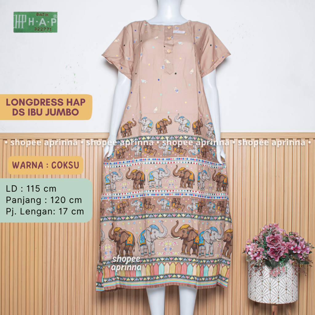 COD DASTER PANJANG IBU Merk HAP Asli Longdress Wanita Dewasa Baju Tidur Santai Lengan Pendek Kancing