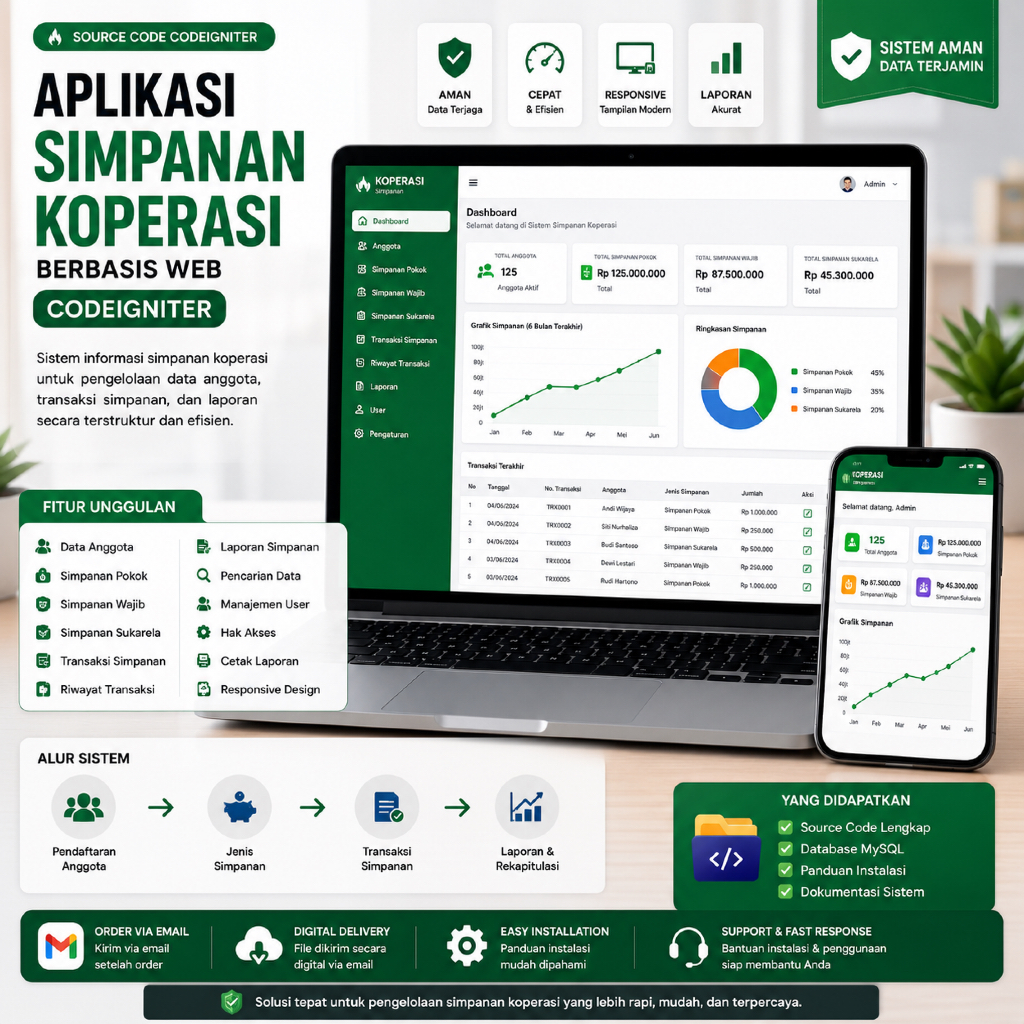 Aplikasi Simpanan Koperasi Berbasis Web CodeIgniter | Source Code Sistem Administrasi Simpanan Anggo