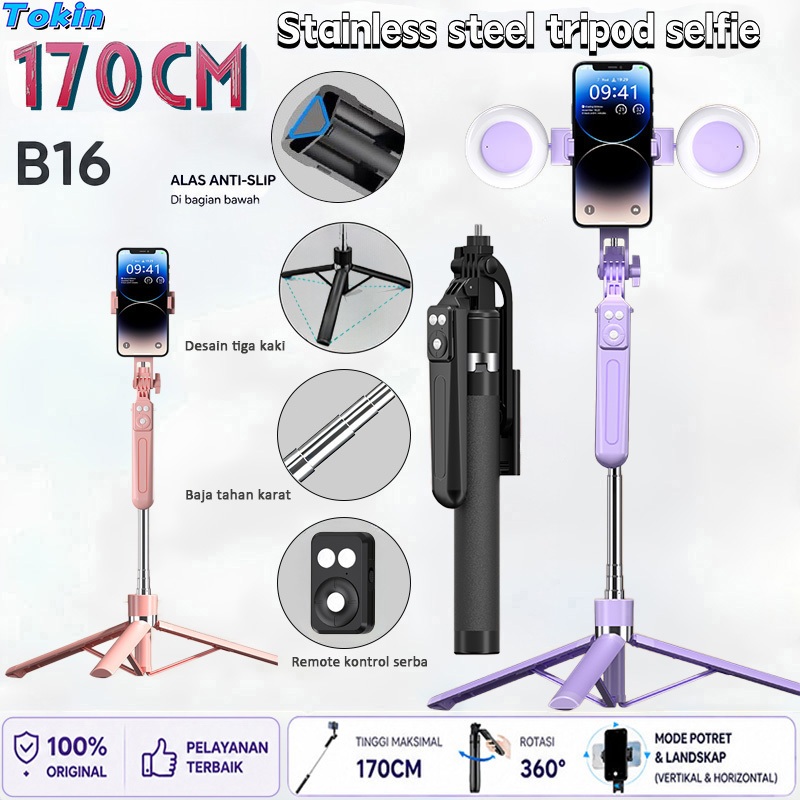 TOOREA 170cm Selfie Stick Tripod 7 Tombol Remote Control Bluetooth Tripod HP | Tongsis hp TikTok Liv