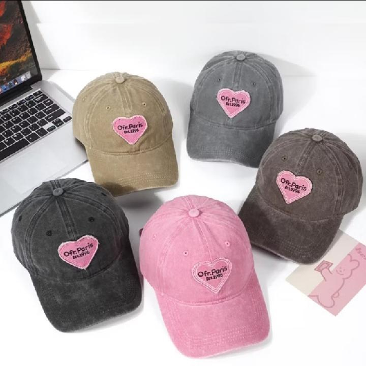 Topi Wanita Gaya Retro - Topi Baseball Bordir Hati Estetik - Aksesoris Pelengkap Outfit